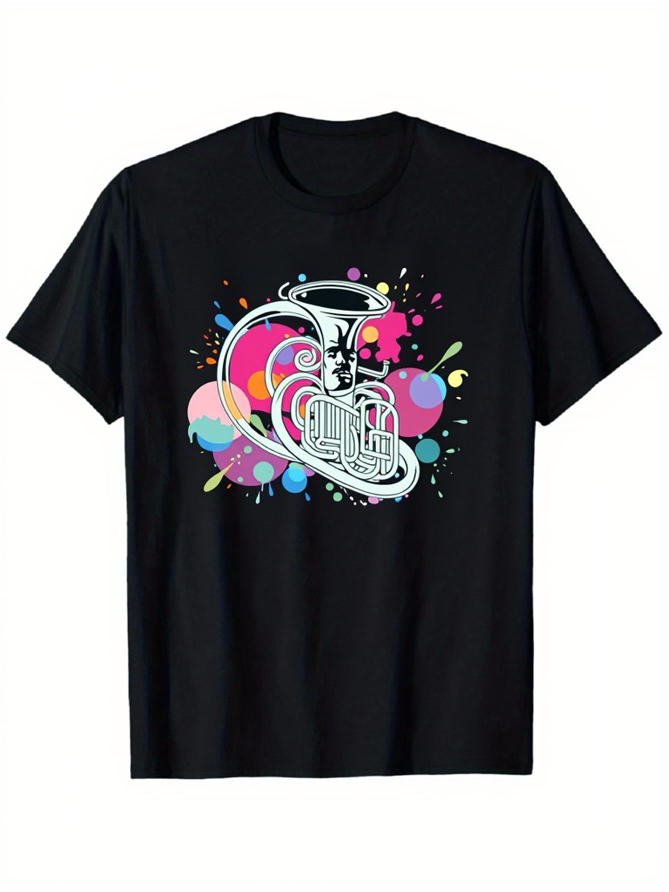 Musical Instrument Tuba - Modna męska czarna koszulka z grafiką,