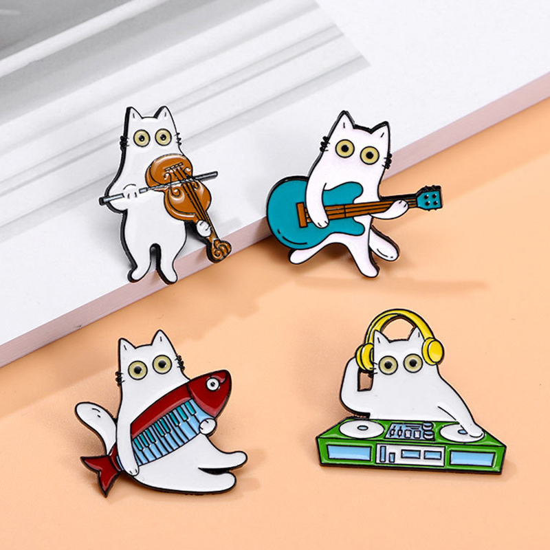 Cute Music Cat Enamel Brooch G – Musical Instrument Jewelry recenzja i cena
