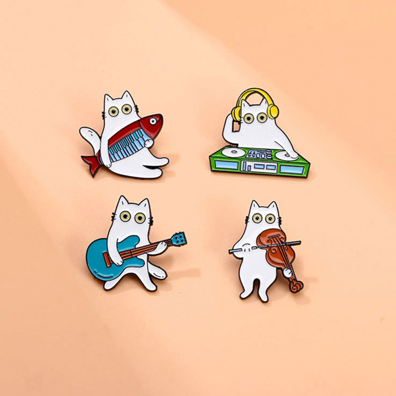 Cute Music Cat Enamel Brooch G – Musical Instrument Jewelry recenzja i cena