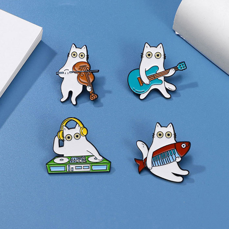 Cute Music Cat Enamel Brooch G – Musical Instrument Jewelry recenzja i cena